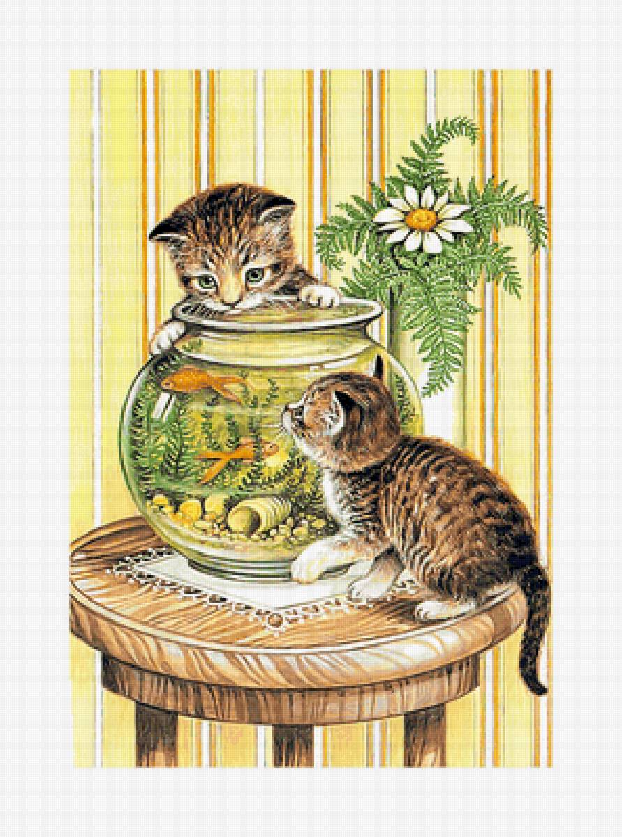 №2219991 - аквариум, котята, рыбки, животные - предпросмотр