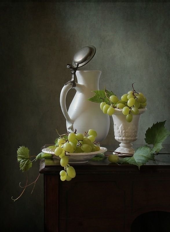 Виноград - натюрморт, кухня, фрукты, кувшин, виноград - оригинал