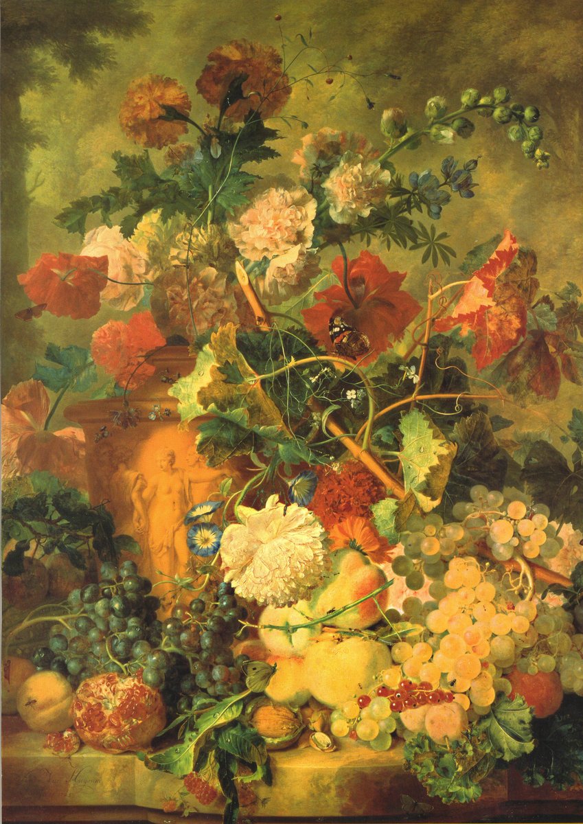 Цветы и плоды. Ян ван Хейсум. - гвоздики, натюрморт, пионы, виноград, бабочки, гранаты - оригинал