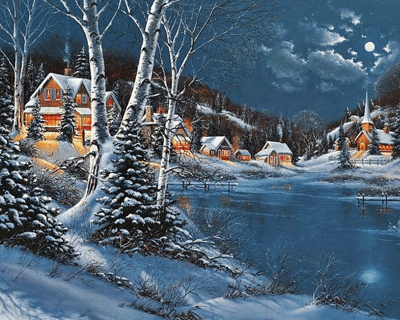 Paisagem. de inverno. - casa, vale, vila., neve, inverno - оригинал