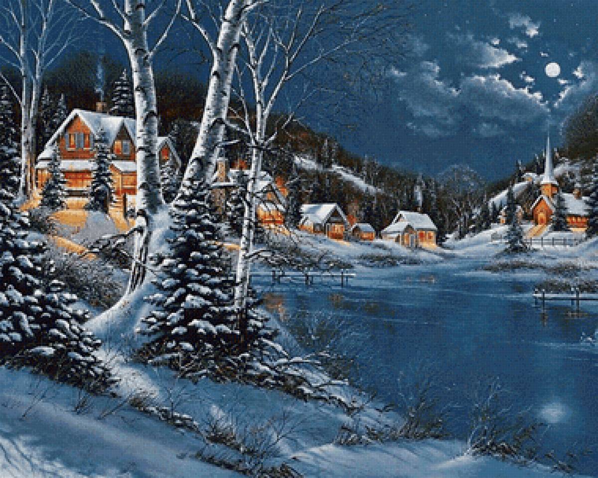 Paisagem. de inverno. - neve, casa, vila., vale, inverno - предпросмотр