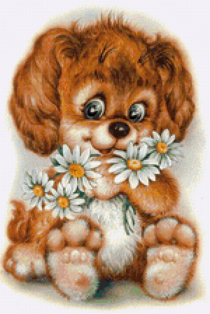 Пёс с цветами - собака, цветы, для детей - предпросмотр