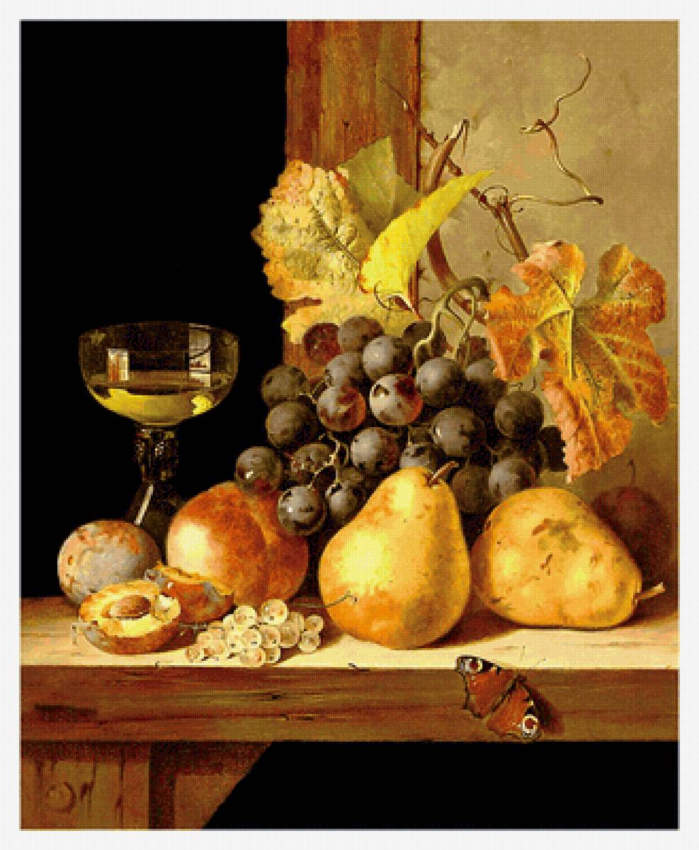 Серия "Натюрморты". - фрукты, вино, натюрморт, виноград - предпросмотр