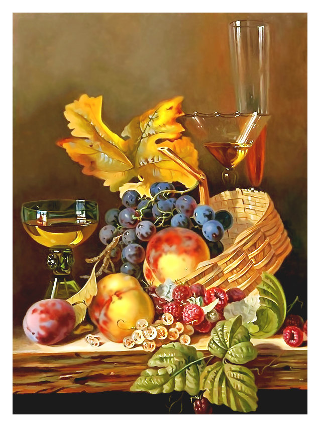 Серия "Натюрморты". - виноград, вино, натюрморт, фрукты - оригинал