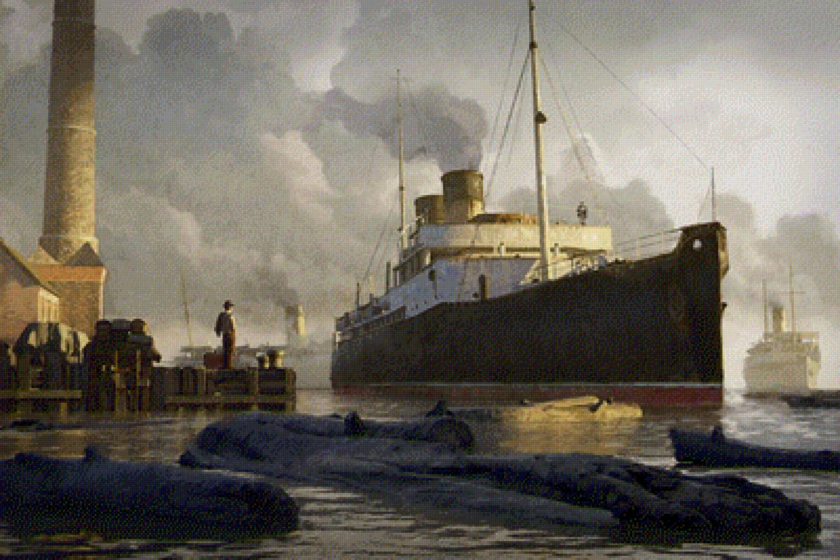 Корабль - бухта, корабль, пейзаж, море, люди - предпросмотр