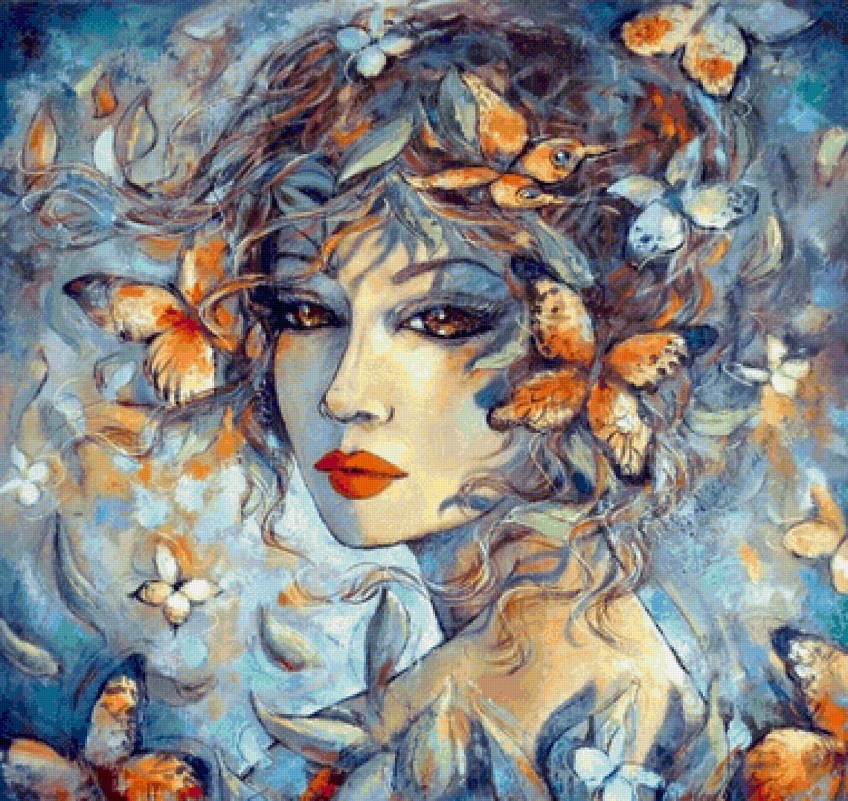 №2223366 - бабочки, портрет, девушка, живопись, женщина - предпросмотр
