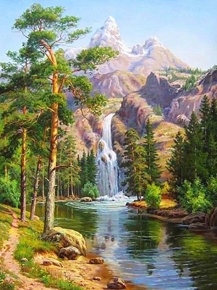 Водопад - деревья, водопад, вода, пейзаж, лес, природа, горы - оригинал
