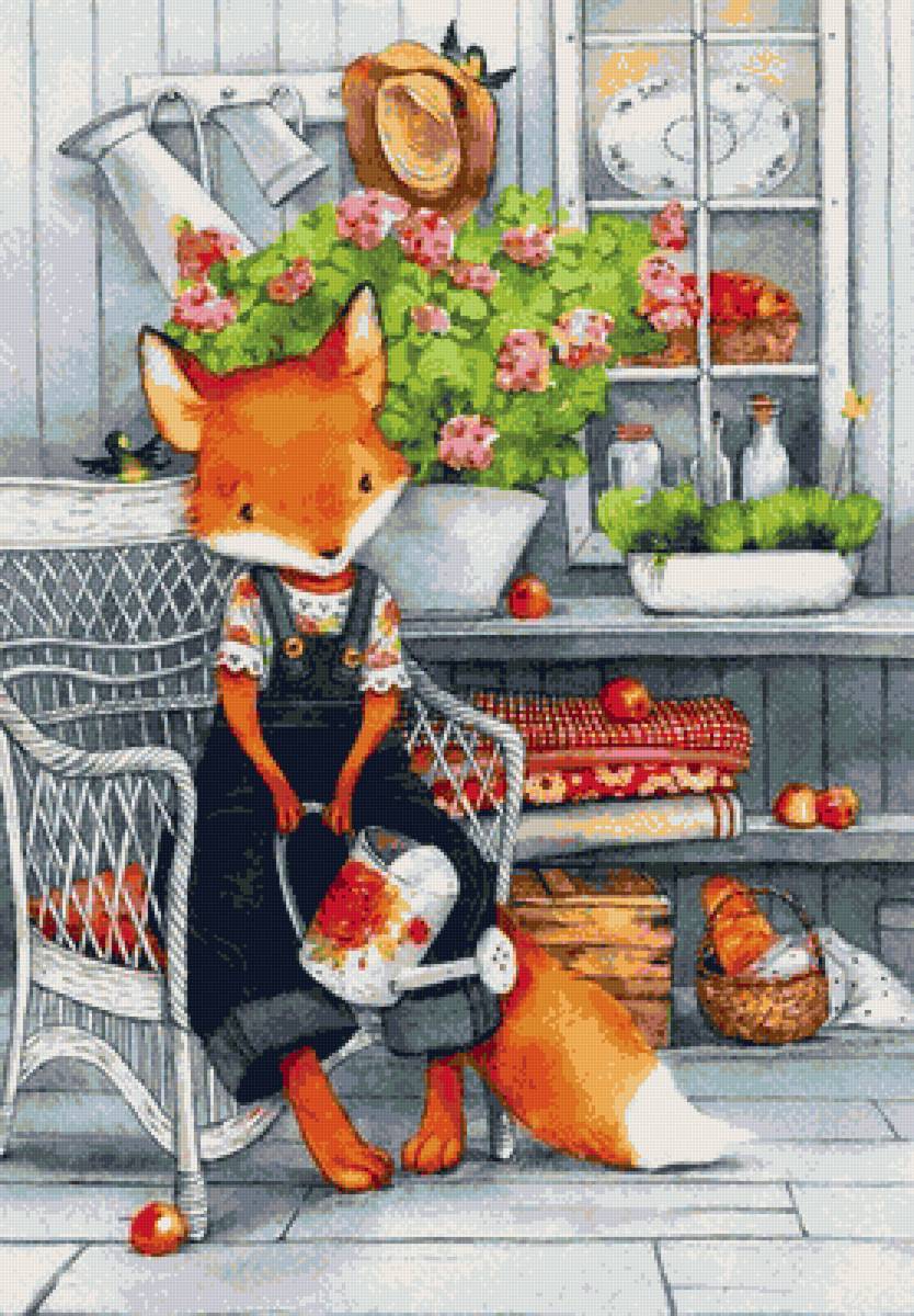 Лисичка садовод - открытка, иллюстрация, лисичка - предпросмотр