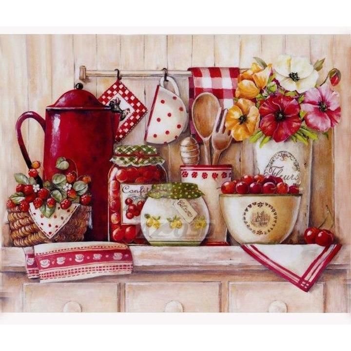Композиция с чайником - цветы, дом, чайник, кухня, фрукты - оригинал