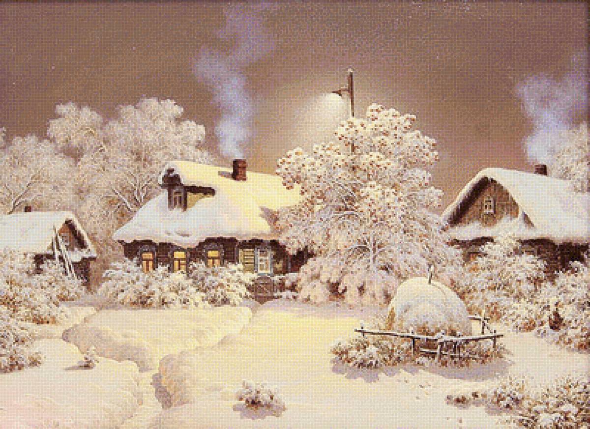 шоколадная ночь - ночь зима снег деревня - предпросмотр