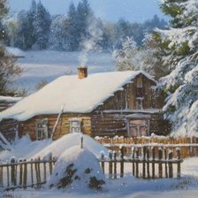 Оригинал схемы вышивки «Зима в деревне» (№2224205)