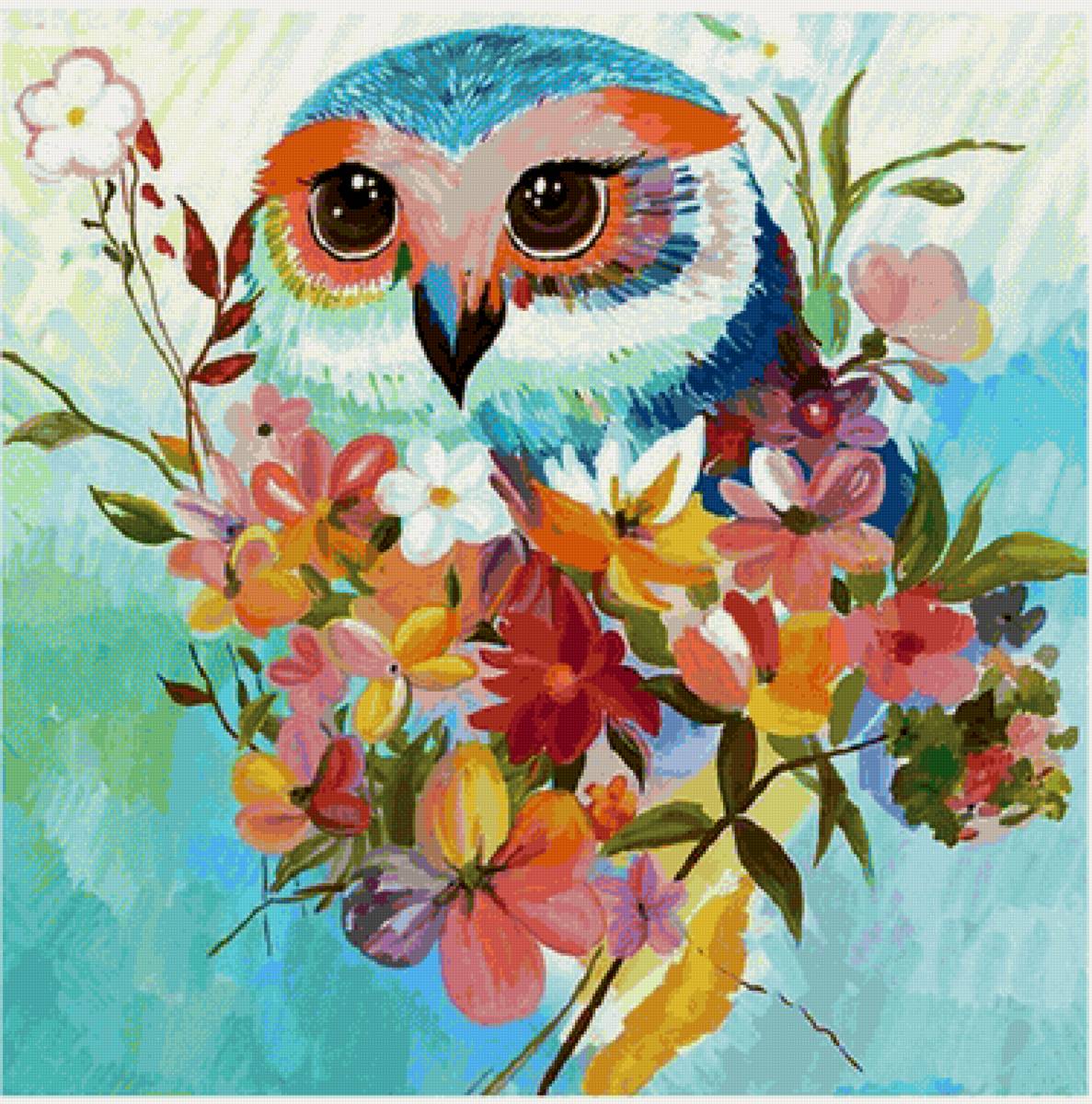 Coruja. - ilustração., flores .pássaros - предпросмотр