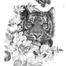 Оригинал схемы вышивки «Тигр в цветах» (№2224740)