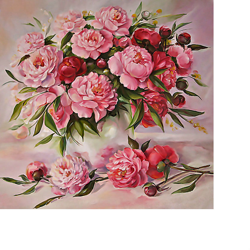 Пионы - розовые пионы, цветы в вазе, натюрморт, цветы - оригинал