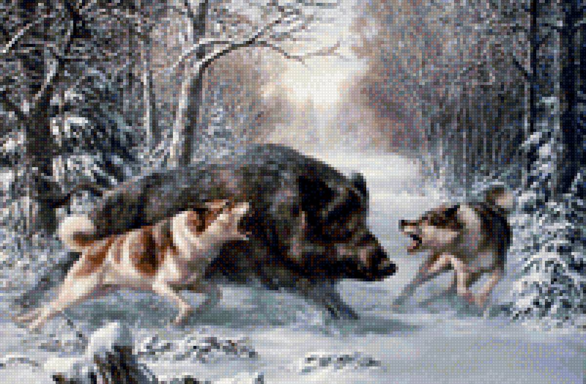 Охота на кабана - зима, дикие животные, охота - предпросмотр