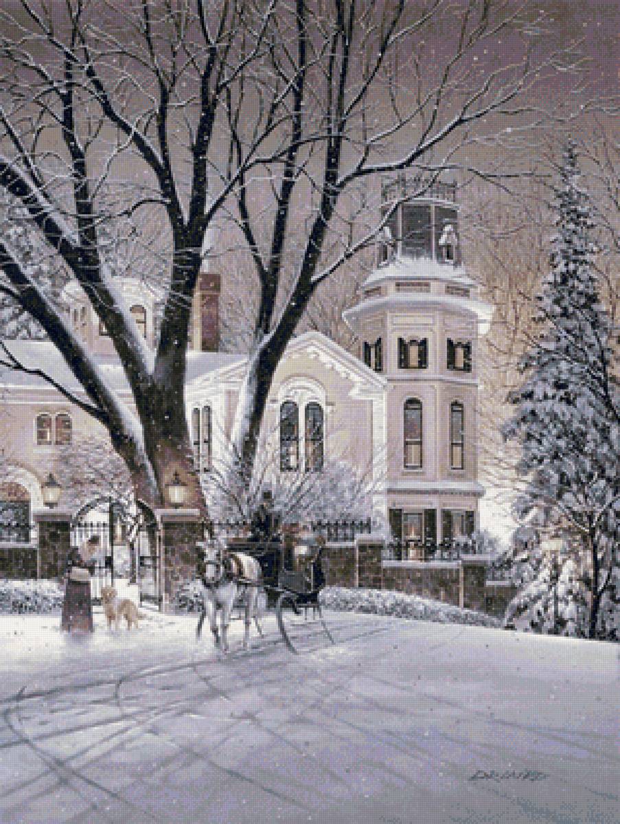 Зимний вечер - зима, город, прогулка, природа, дом - предпросмотр