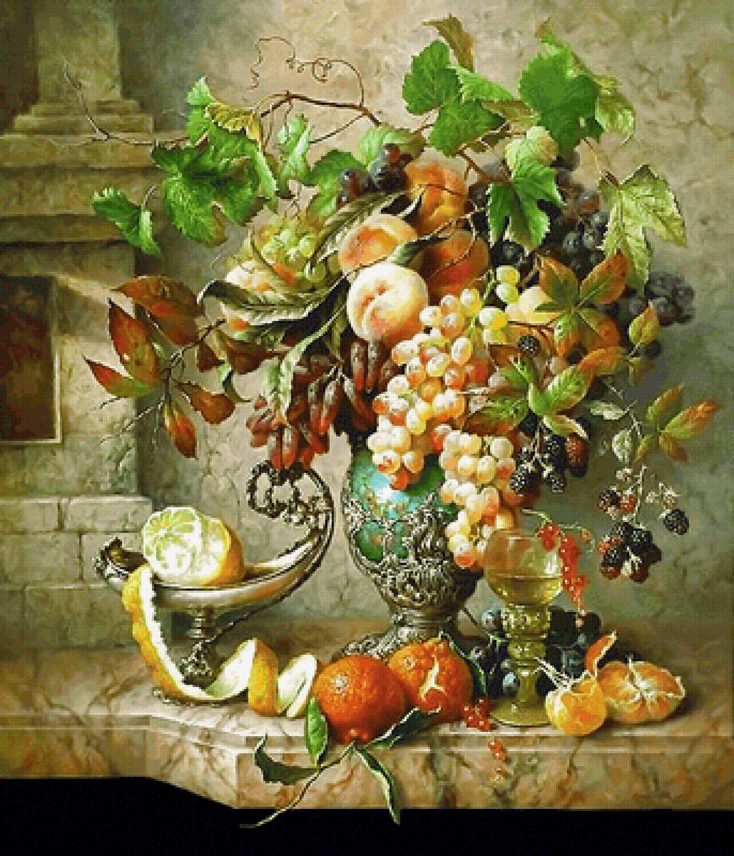 Серия "Натюрморты". - вино, фрукты, виноград, натюрморт - предпросмотр