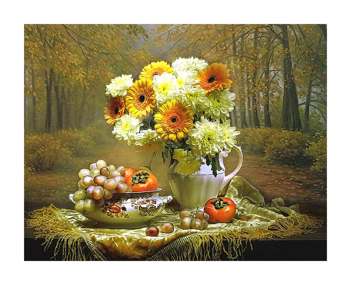 №2225324 - цветы, натюрморт, фрукты, осень, пейзаж - оригинал