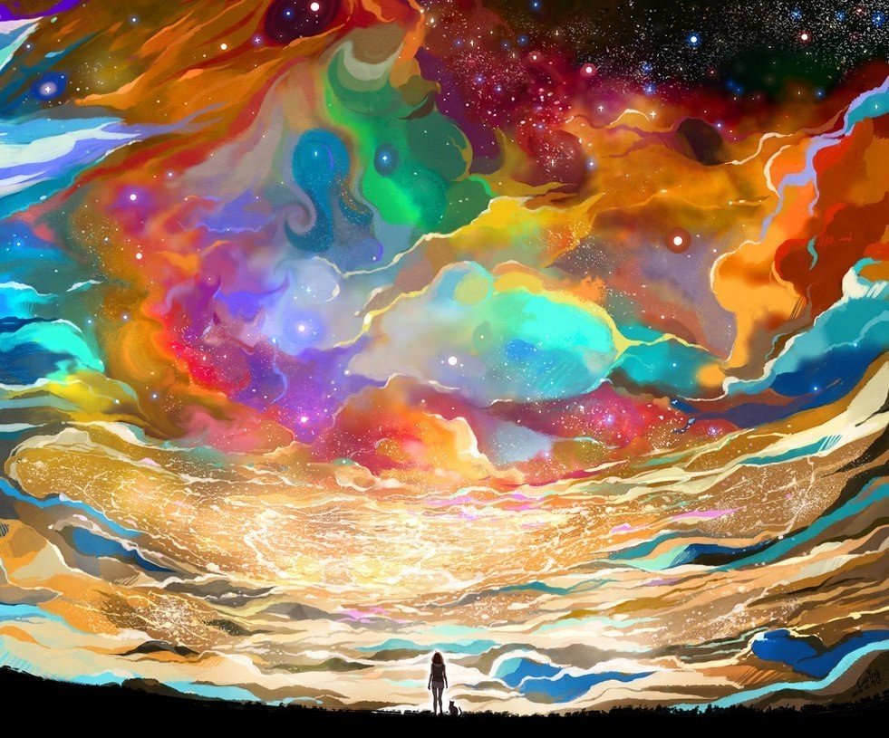 космос - кот, звезды, небо, космос, девушка - оригинал