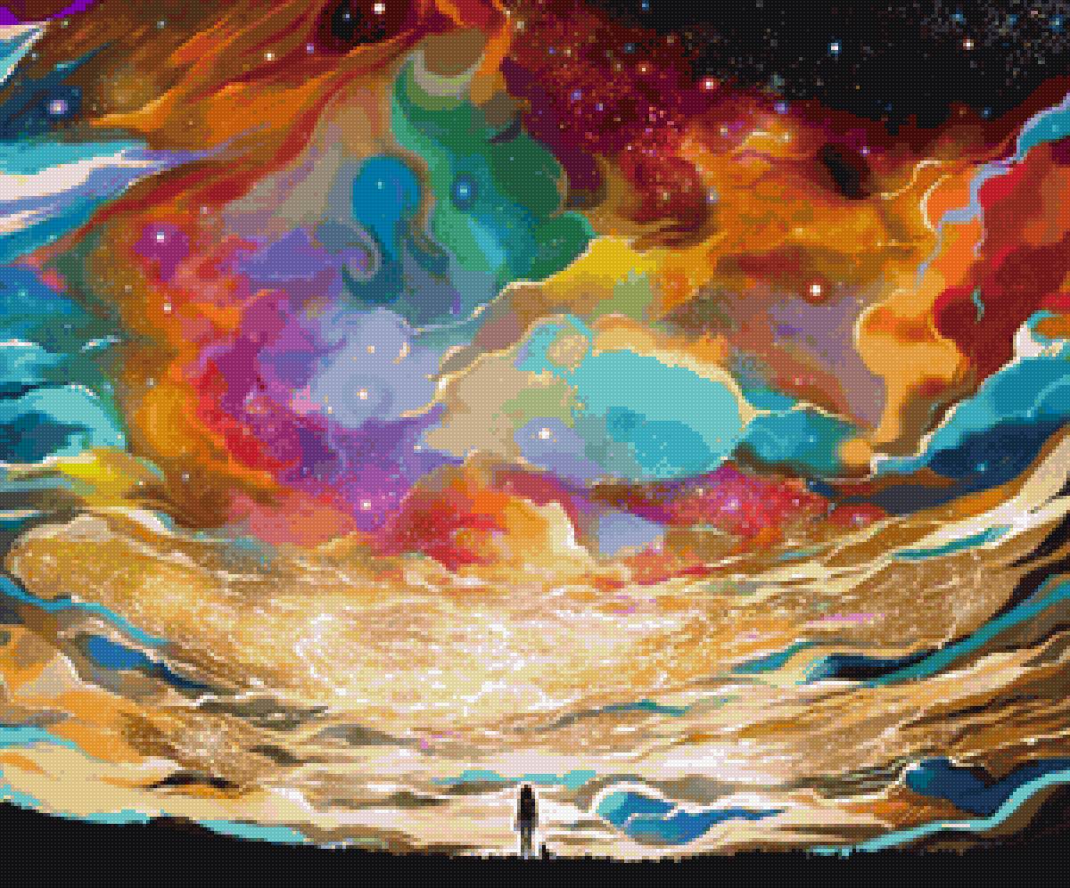 космос - космос, небо, звезды, девушка, кот - предпросмотр