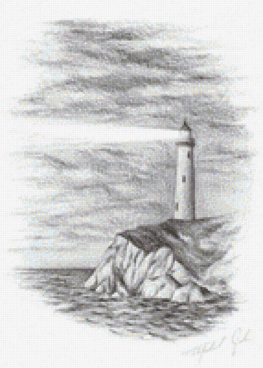 Маяк - набросок, море, монохром, маяк - предпросмотр