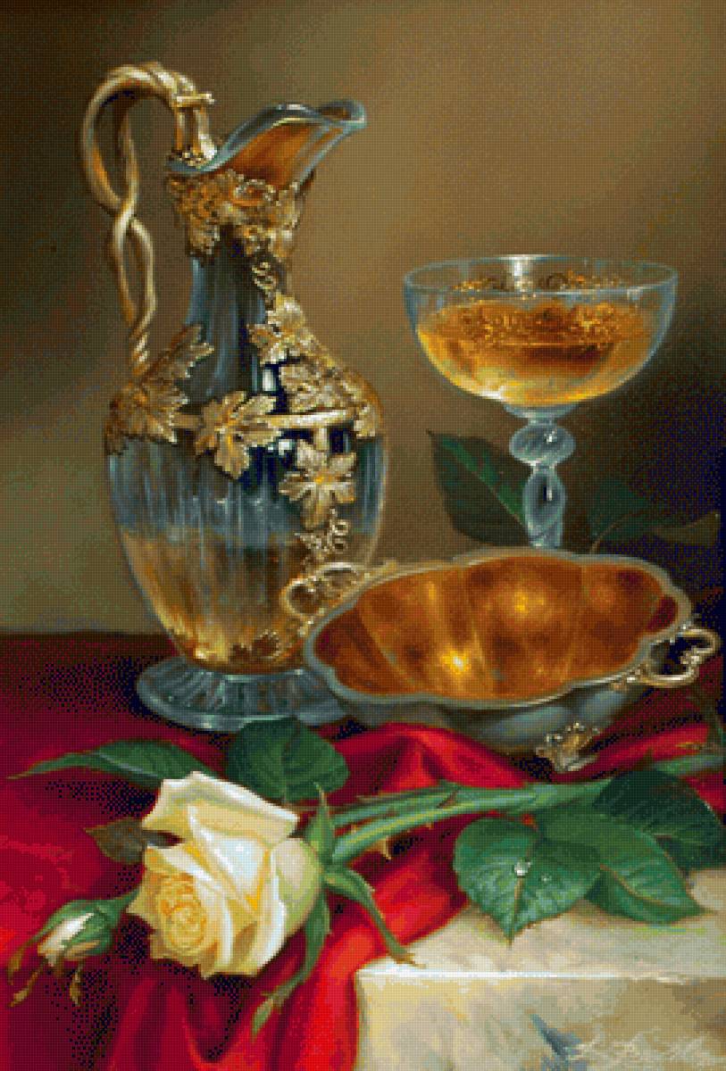 ДМИТРИЙ ВЛАСОВ. НАТЮРМОРТ С АНТИЧНЫМ КУВШИНОМ И РОЗОЙ - натюрморт - предпросмотр