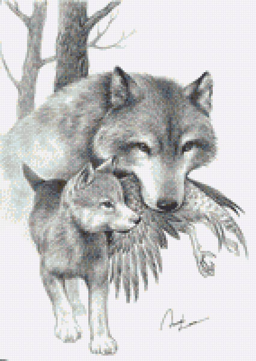 Волки с добычей - монохром, животные, волки - предпросмотр