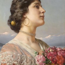 Оригинал схемы вышивки «дама с корзиной роз» (№2226873)