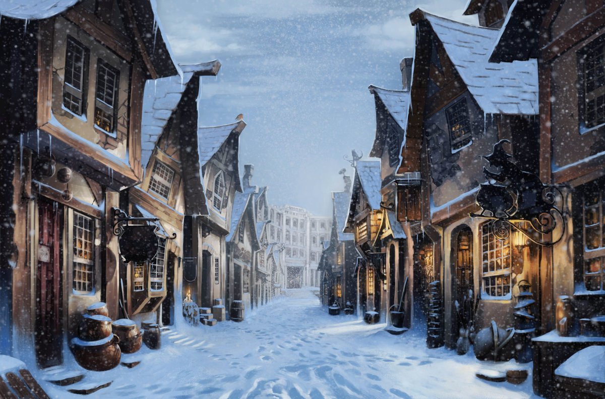 Зимняя улочка - сказка, улица, зима, город - оригинал