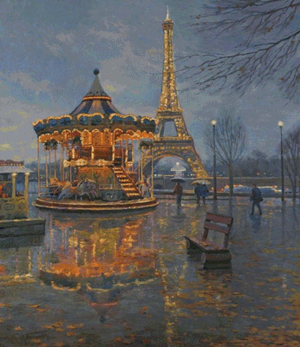 Париж - дождь, карусель, башня, прогулка, город, париж - предпросмотр