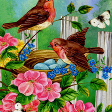 Оригинал схемы вышивки «Птичья семья» (№2227691)