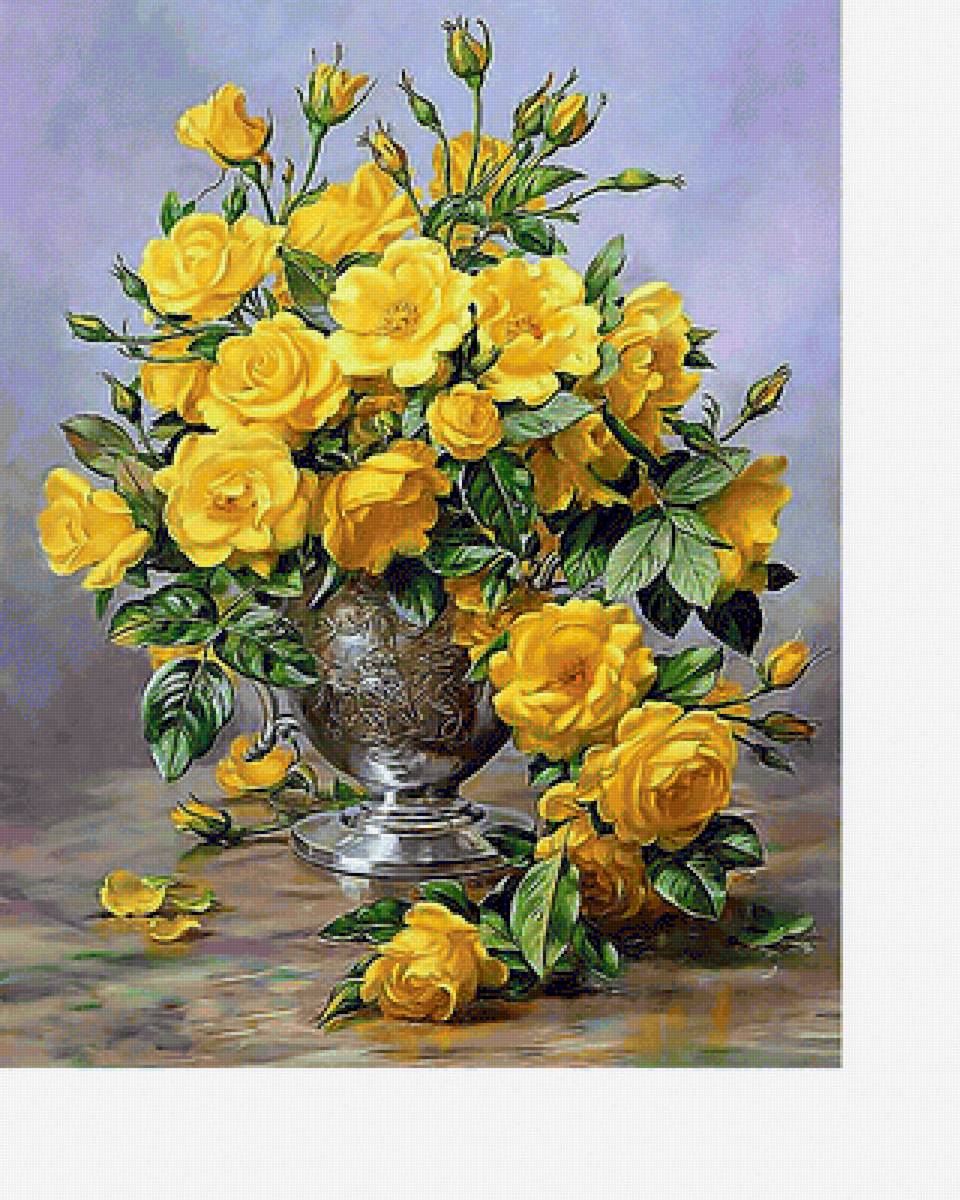 Натюрморт - цветы, цветы в вазе, желтые розы, розы - предпросмотр