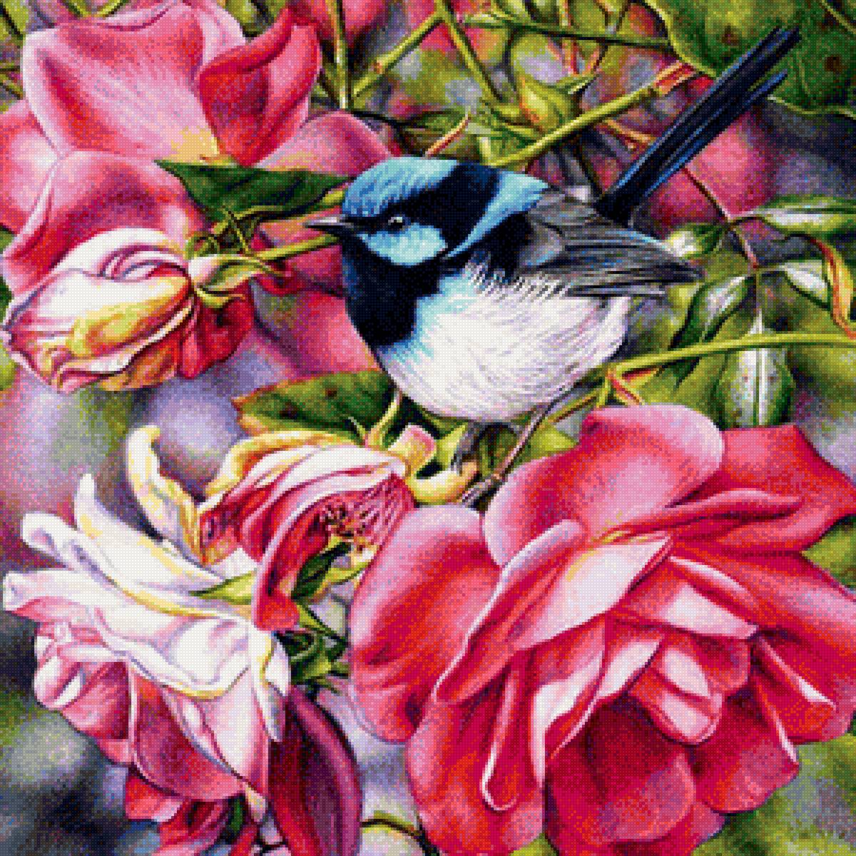 Птица в цветах - птичка, природа, цветы - предпросмотр