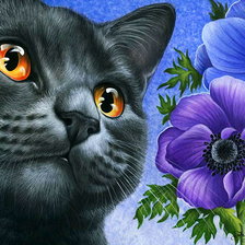 Оригинал схемы вышивки «Кот и цветы» (№2228852)