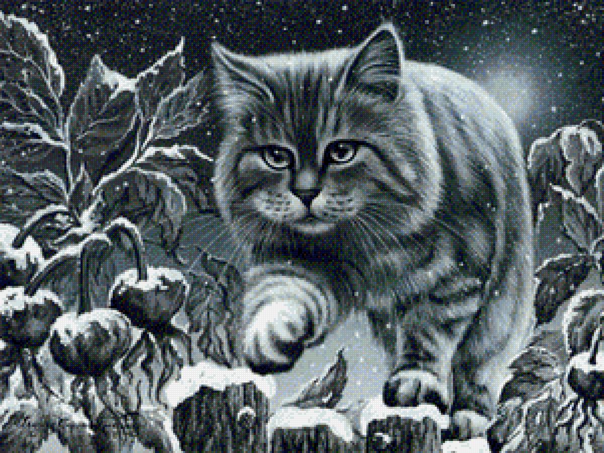 Коты И. Гармашовой - кот, ночь, картина - предпросмотр