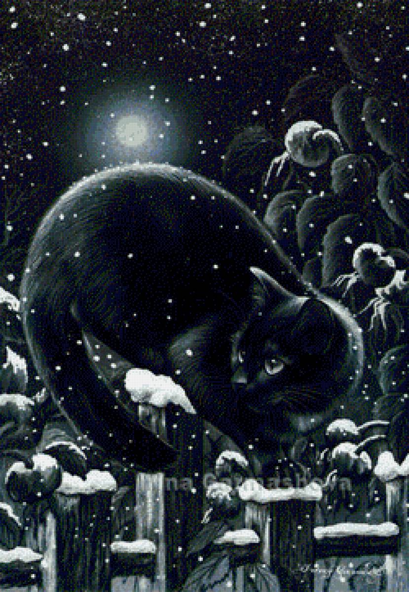 Коты И. Гармашовой - снег, картина, кот, зима - предпросмотр