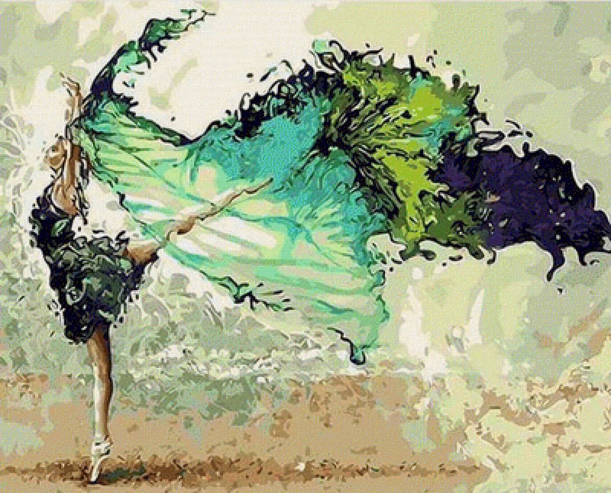 Балерина в зеленом - танцы, фэнтези, балерина - предпросмотр