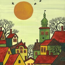 Схема вышивки «Домики с луной для вязания»