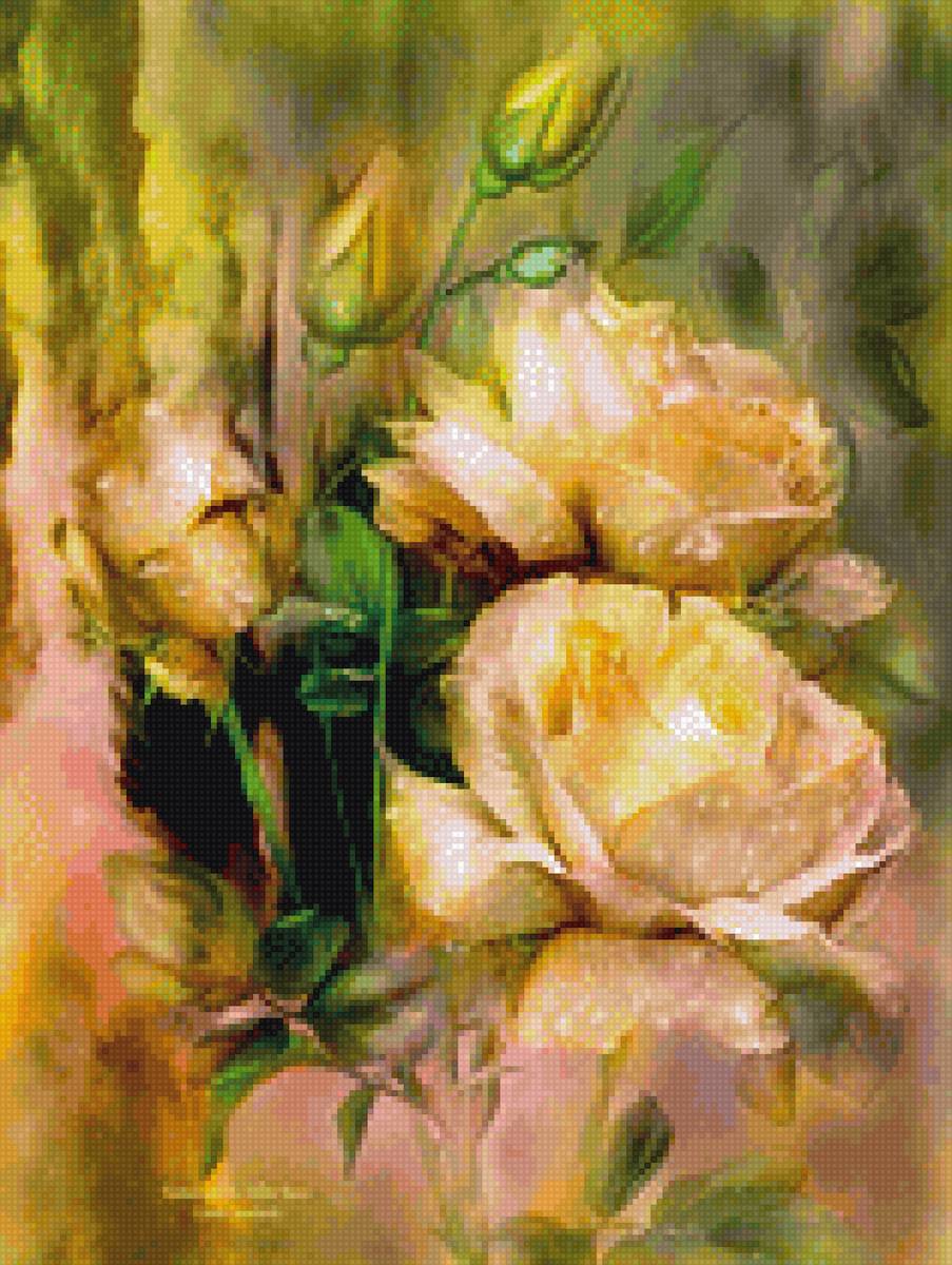 Желтые цветы - цветы, розы, желтые, акварель, бежевые роза, акварельные цветы - предпросмотр