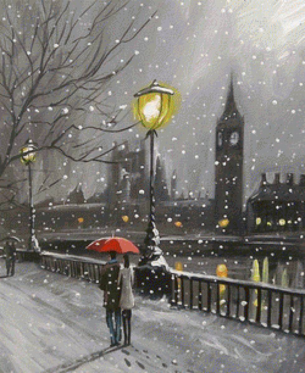 Зимний променад - лондон, зима, ночь - предпросмотр