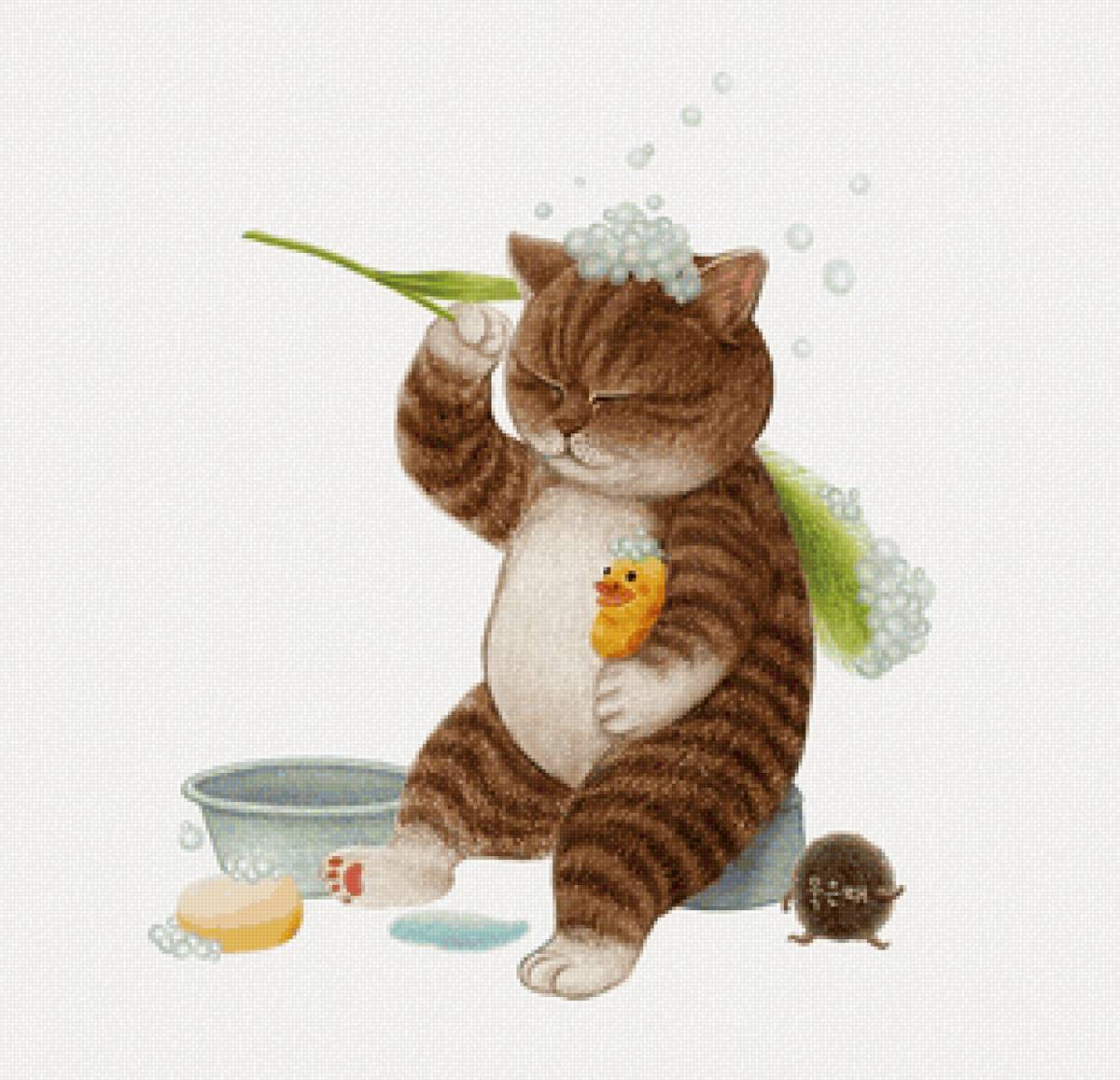 Водные процедуры - купание, животные, кот - предпросмотр