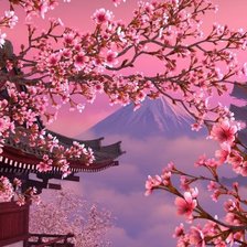 Схема вышивки «Пагода в цветущей сакуре»