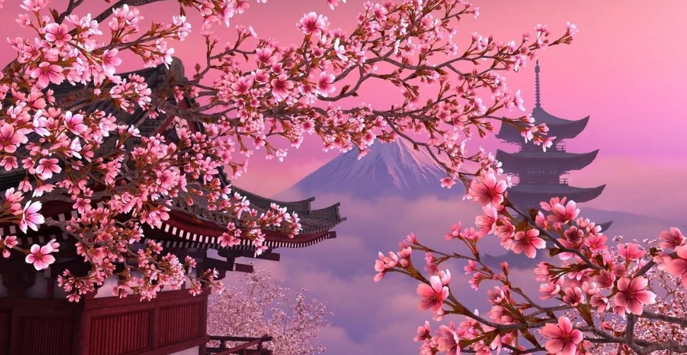 Пагода в цветущей сакуре - цветы, пагода, сакура - оригинал