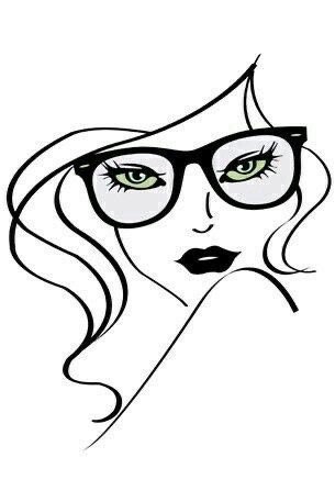 Девушка в очках - контурная, девушка, монохром - оригинал