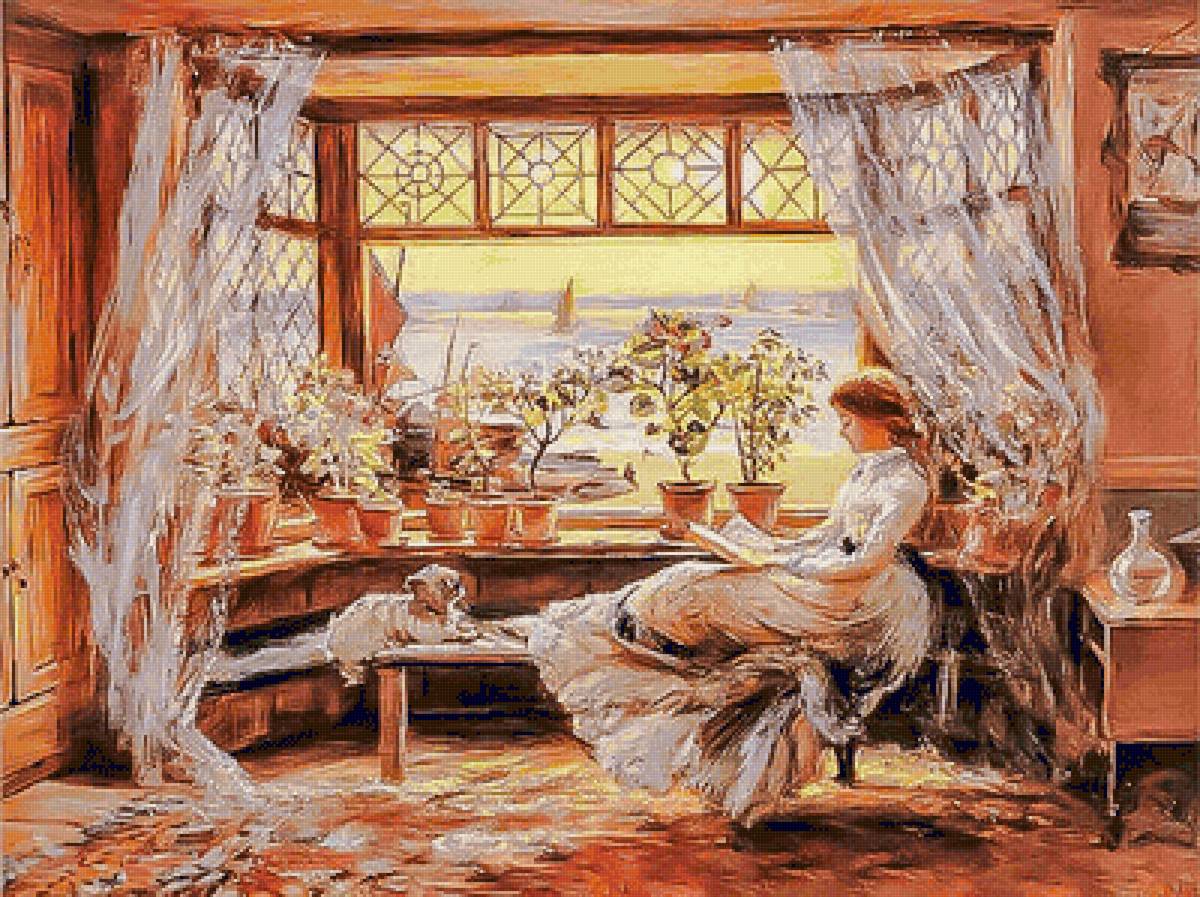 Window Reading. - seascenes.ladies.animals - предпросмотр