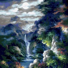 Схема вышивки «Waterfall Night Landscape»