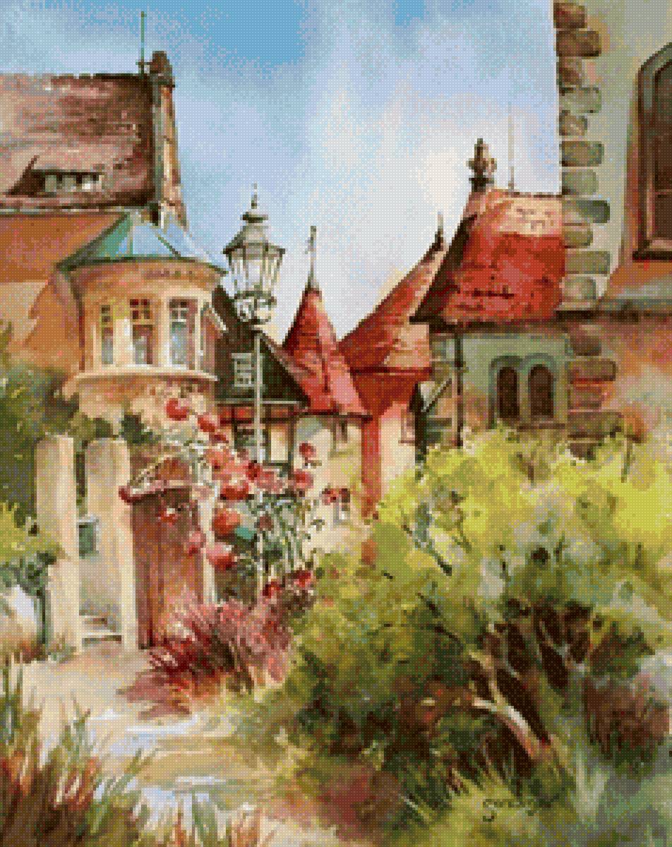 Улочка - живопись, дом, пейзаж, город - предпросмотр