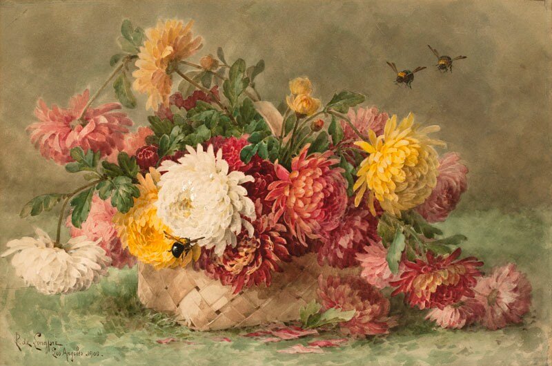 crisantemos - cesta flores - оригинал