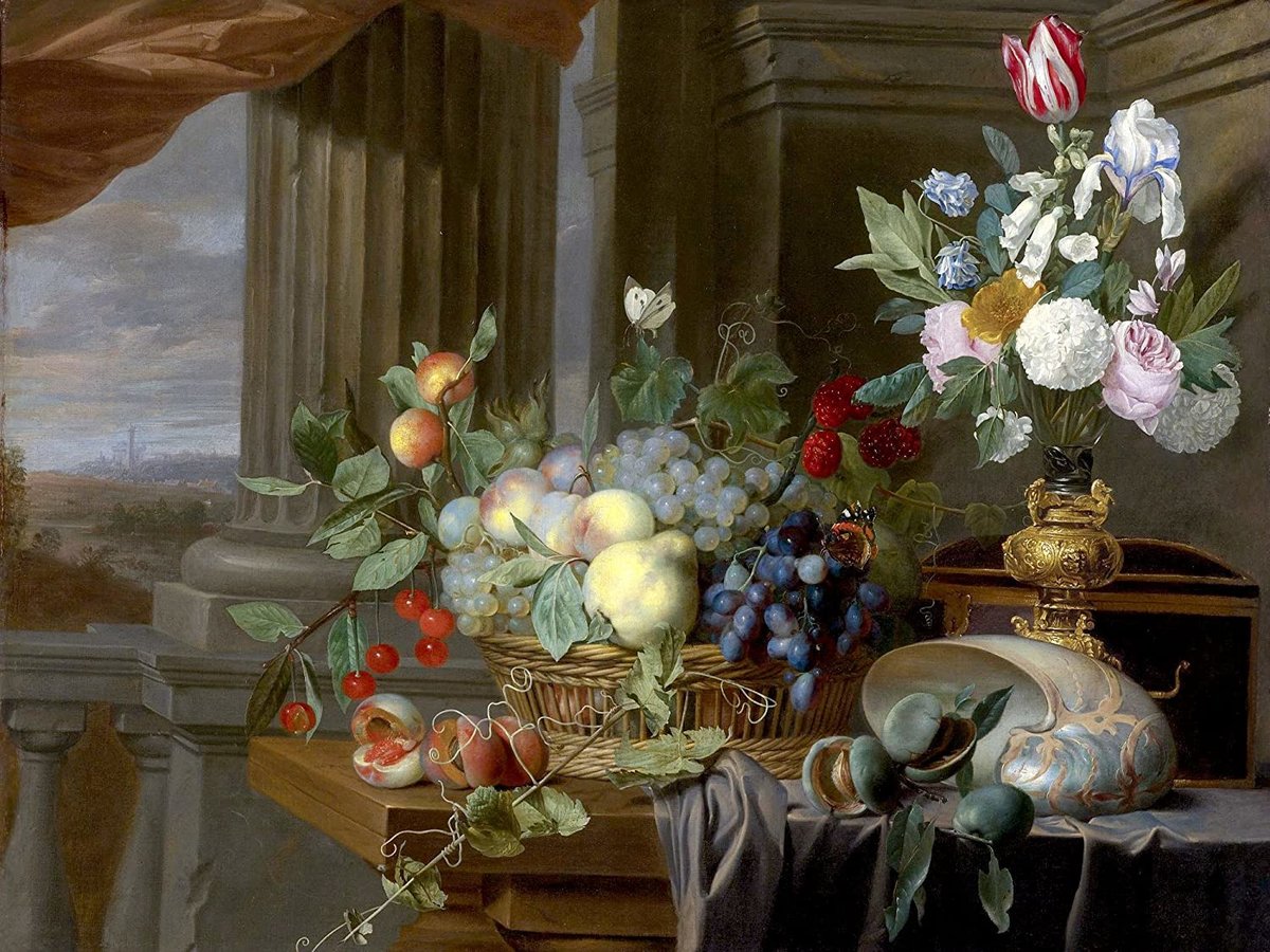 натюрморт - цветы, фрукты, картина - оригинал