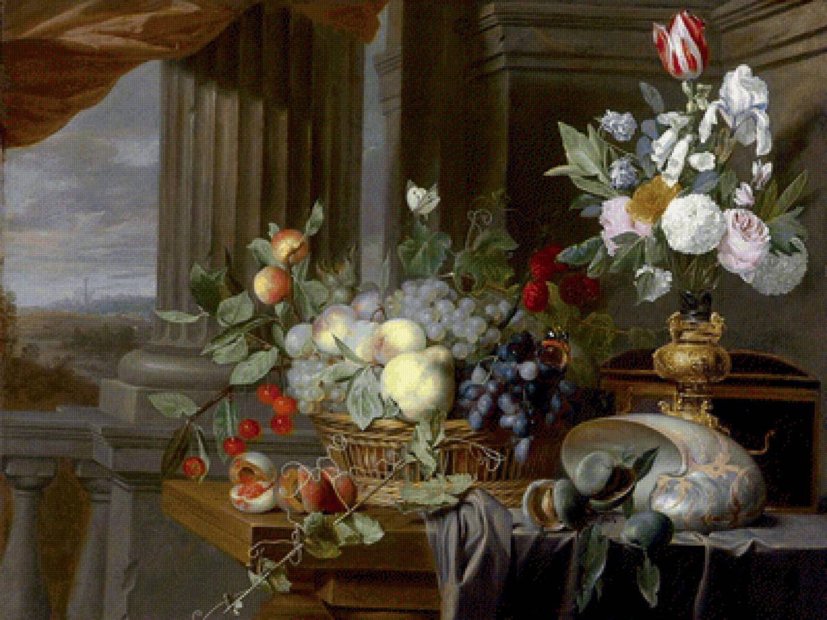 натюрморт - фрукты, картина, цветы - предпросмотр